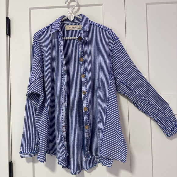 Free People Blue Stripe Button Down Size XS - Picture 4 of 8